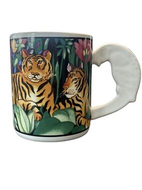 VTG 90s Vitromaster RainForest coffee mug Sue Zipkin Sakura parrot handle detail